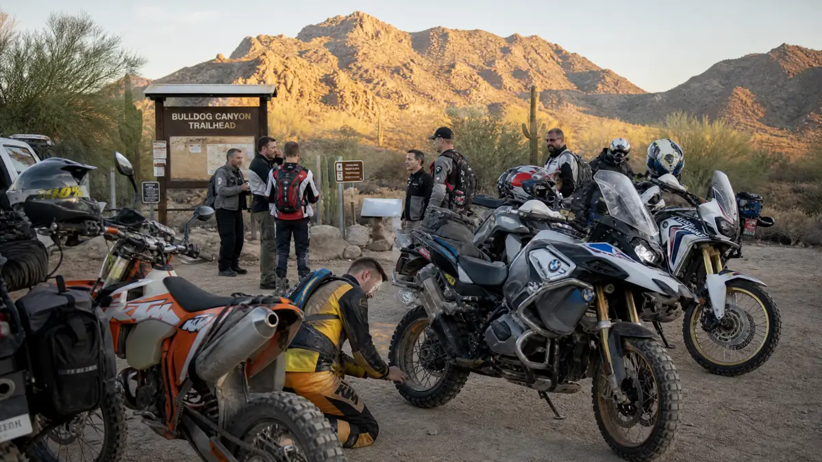 Motorcycles staged and ready before a club ride